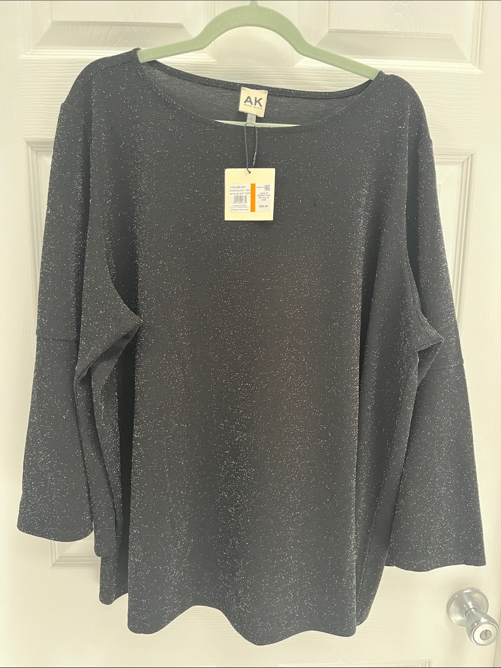 Anne Klein Black Sparkle Long-Sleeve Pullover